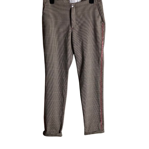 Dismero Italy Women's Houndstooth Ankle Tuxedo Cuffed Trouser Pants Size 8 - Picture 1 of 12